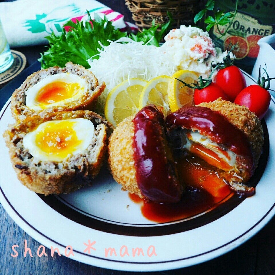半熟卵がとろ～りたまらん♪お家洋食スコッチエッグ♪