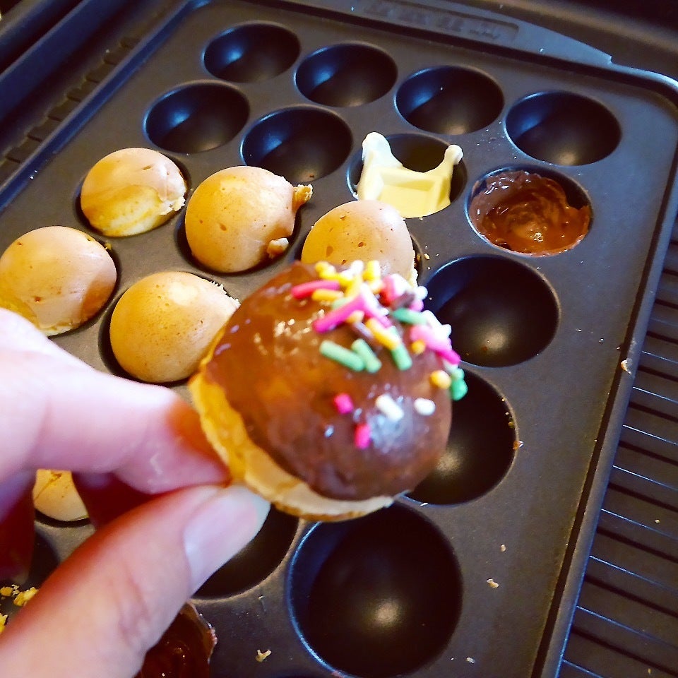 ホットケーキミックスで簡単 たこ焼き器でチョコフォンデュ ザッキー のキャラ弁life