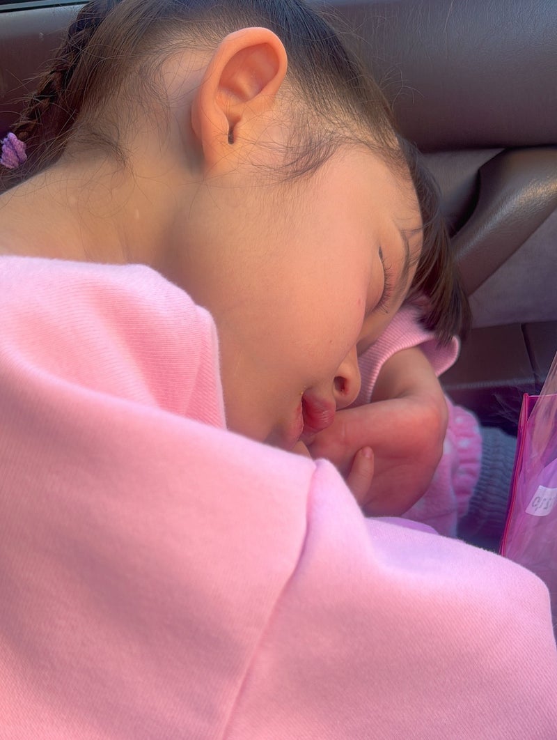 車に乗ったら爆睡していた父娘の画像