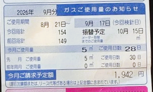 シングルマザーの最安になったガス代の画像