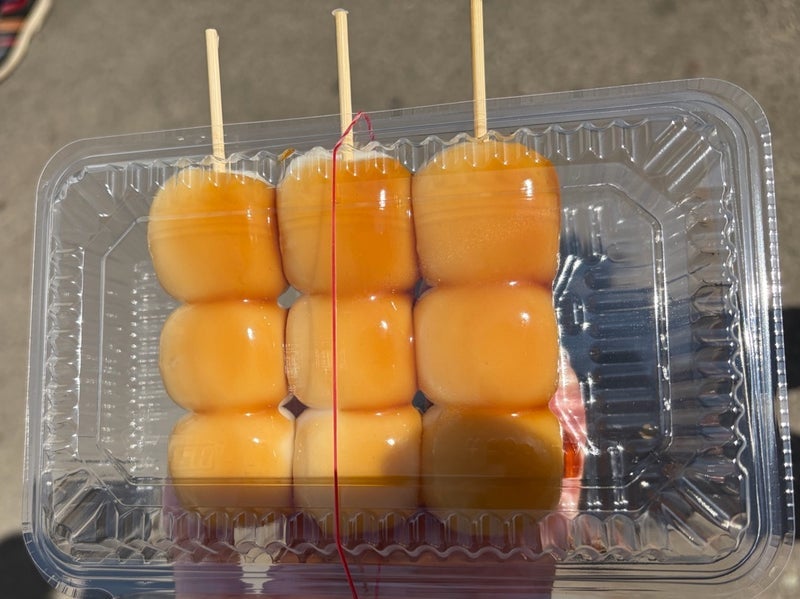 焼きそばや団子などを食べたお出掛けの画像