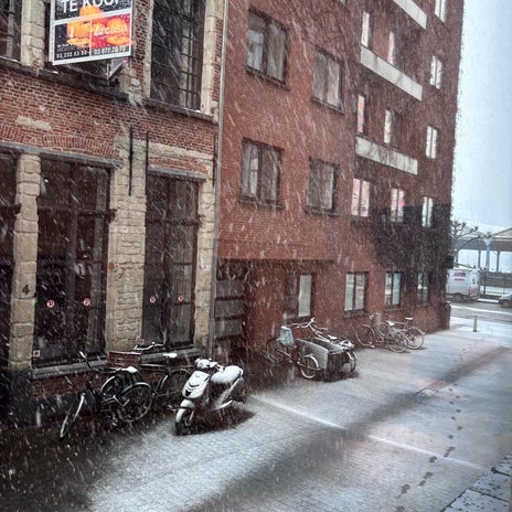 午後から雪が積もり始めた滞在先の画像