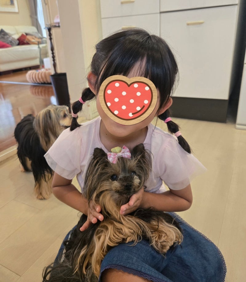 してもらったお揃いピンクのおめかしの画像