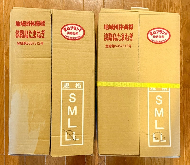 送られてきた大きな新玉ねぎ2箱の画像