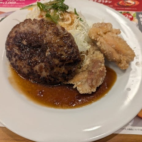 ハンバーグとからあげのお得なランチの画像