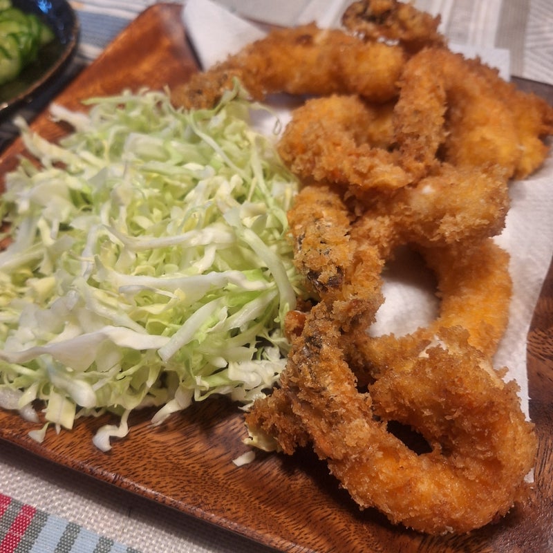 友人宅で頂いた毛ガニとエビフライの画像