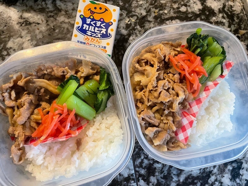 15分で煮る豚丼の中学生弁当の画像