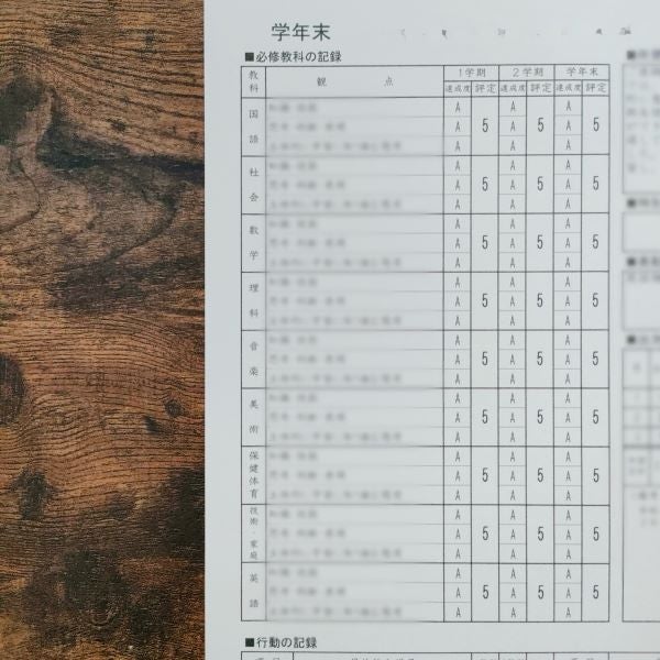 塾なし高2娘のほぼオール5の通知表の画像