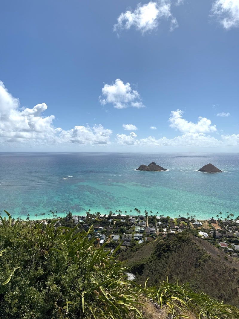 険しい道を進んだ先の素敵な景色の画像