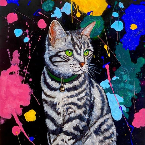 川崎麻世 愛猫の絵を美術展へ出展の画像