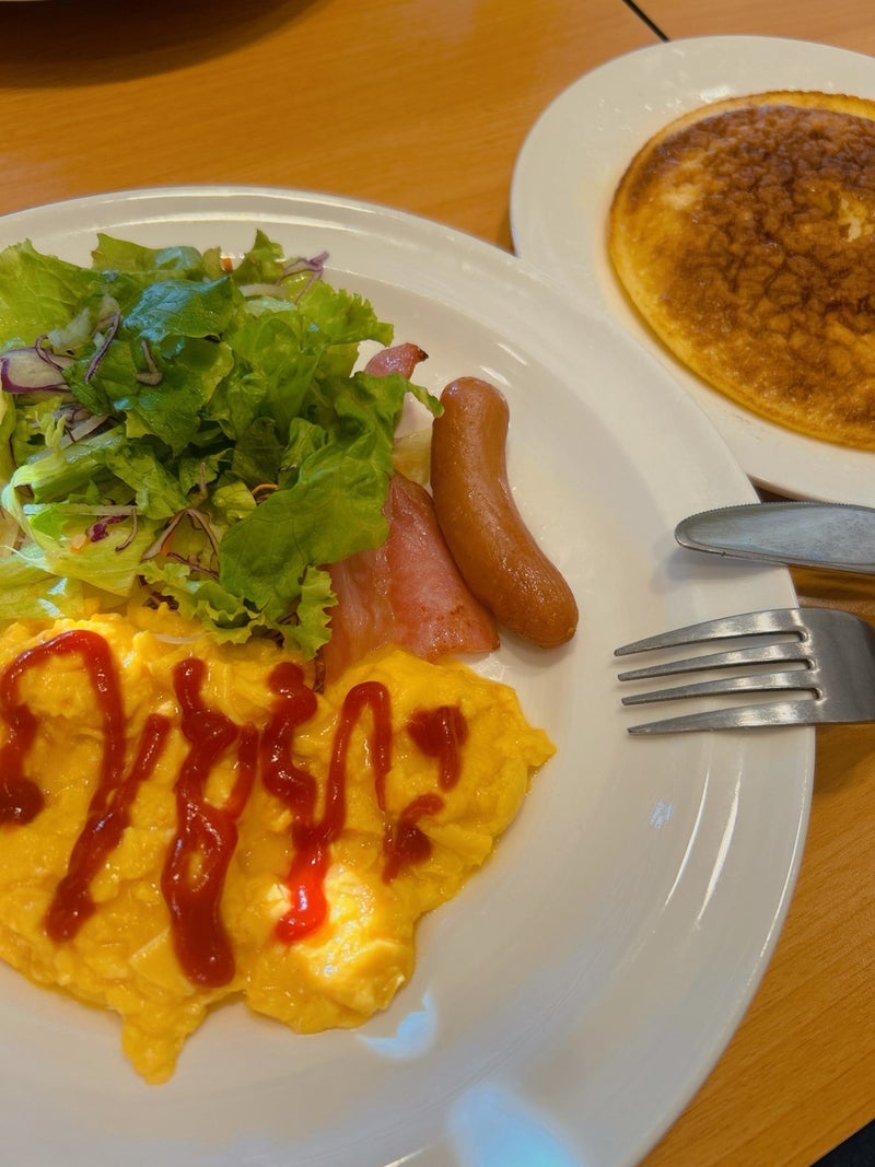 パパと食べたパンケーキとトーストの画像