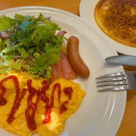 パパと食べたパンケーキとトーストの画像