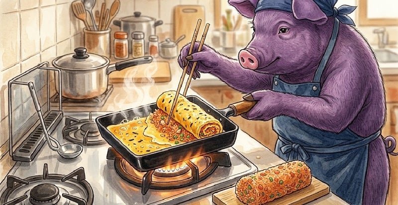 AIへの説明に疲れたオムライス作りの画像