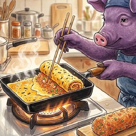 AIへの説明に疲れたオムライス作りの画像