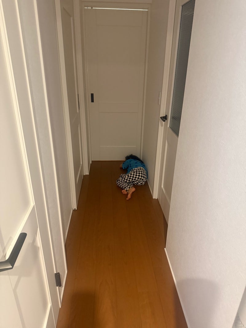 早寝にも関わらず廊下で寝てた子の画像