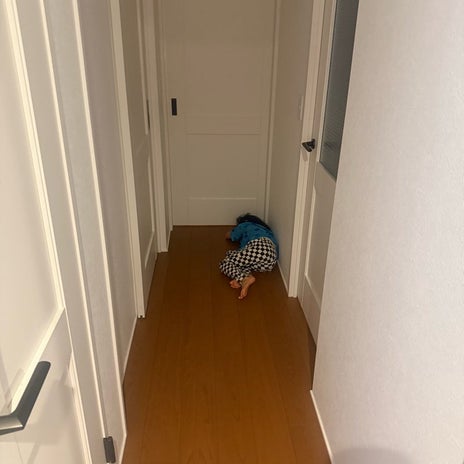 早寝にも関わらず廊下で寝てた子の画像