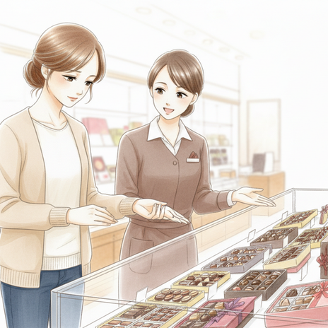 ベビーがいて見送る百貨店のチョコの画像
