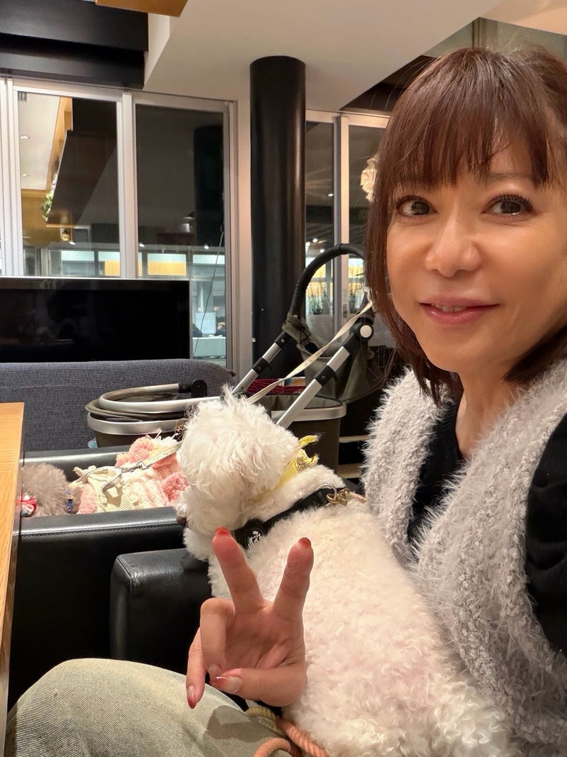 堀ちえみ 夫と愛犬と一緒の夕飯の画像