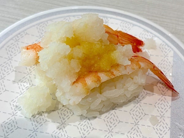 はま寿司の秀逸な肉寿司とデザートの画像