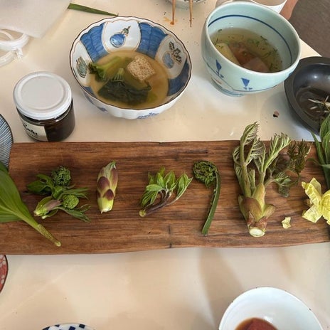 モモコ 別荘で山菜づくしの食事の画像