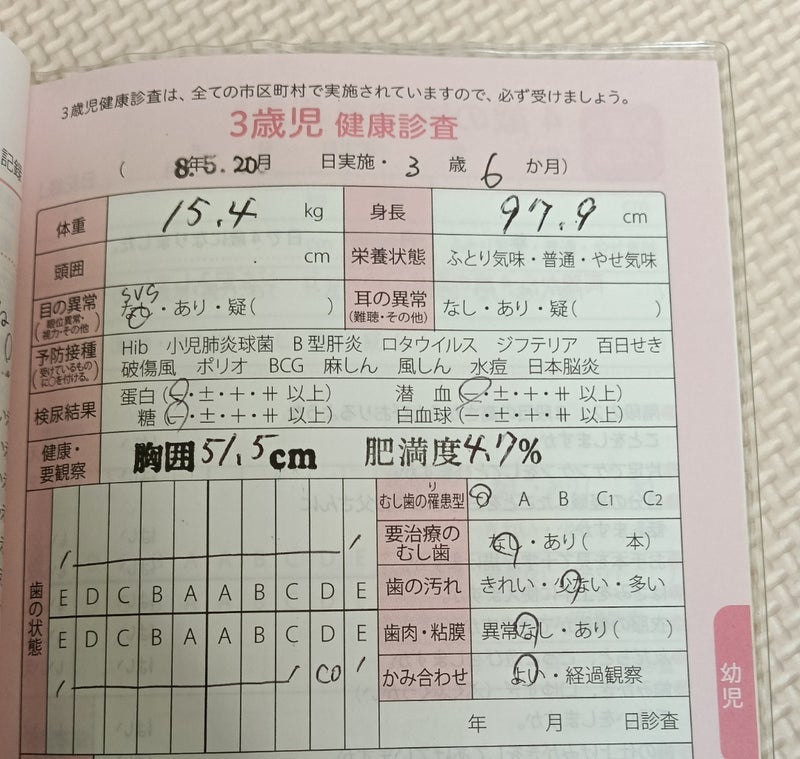 全ての課題クリアした息子の3歳半健診の画像