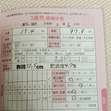 全ての課題クリアした息子の3歳半健診の画像